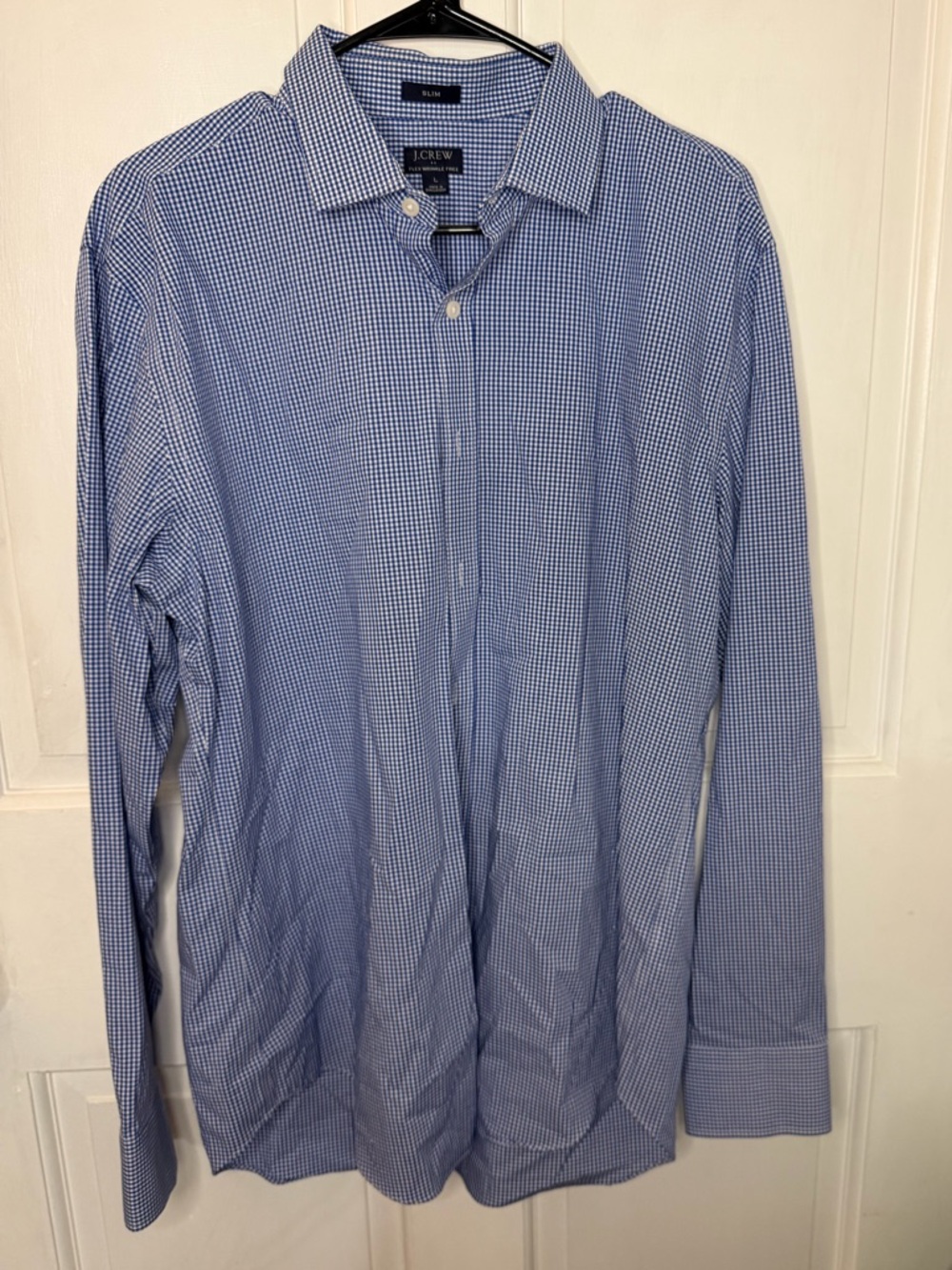 J. Crew Men's Blue Micro-Gingham Slim Flex Wrinkle Free Dress Shirt